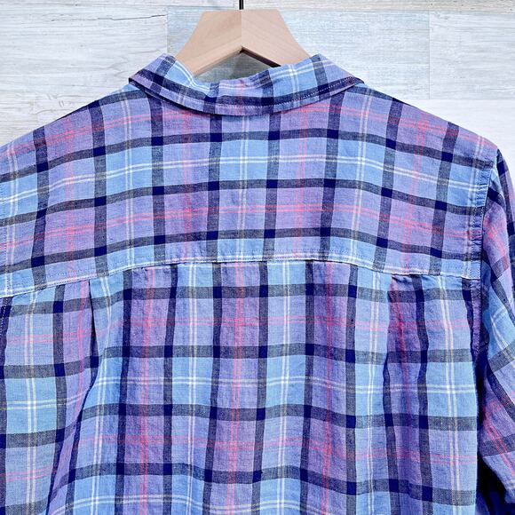 LL Bean Premium Washable 100% European Linen Tunic Shirt Plaid Womens Large - Picture 4 of 6